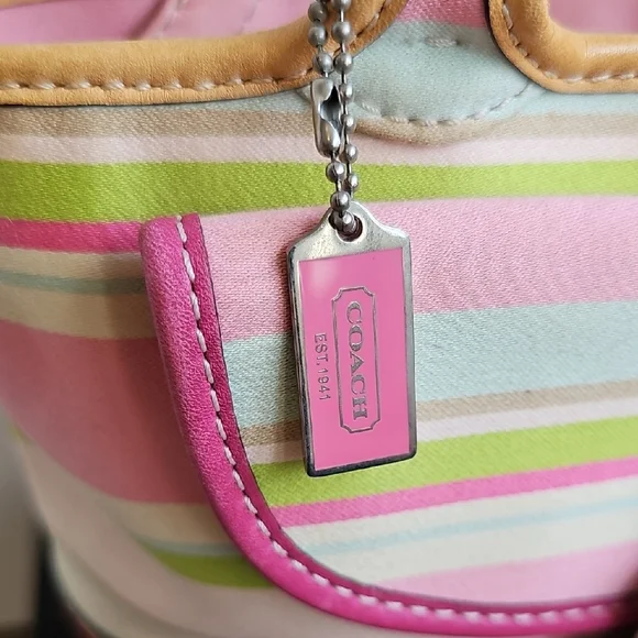 Vintage Coach Hampton Pastel Stripes Small Tote Bag #1888 Pink GUC - Picture 3 of 15